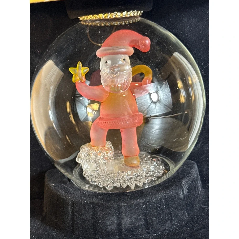 Vinage Luminique Illuminated Santa Ornament Fine Glass Holiday Light Up